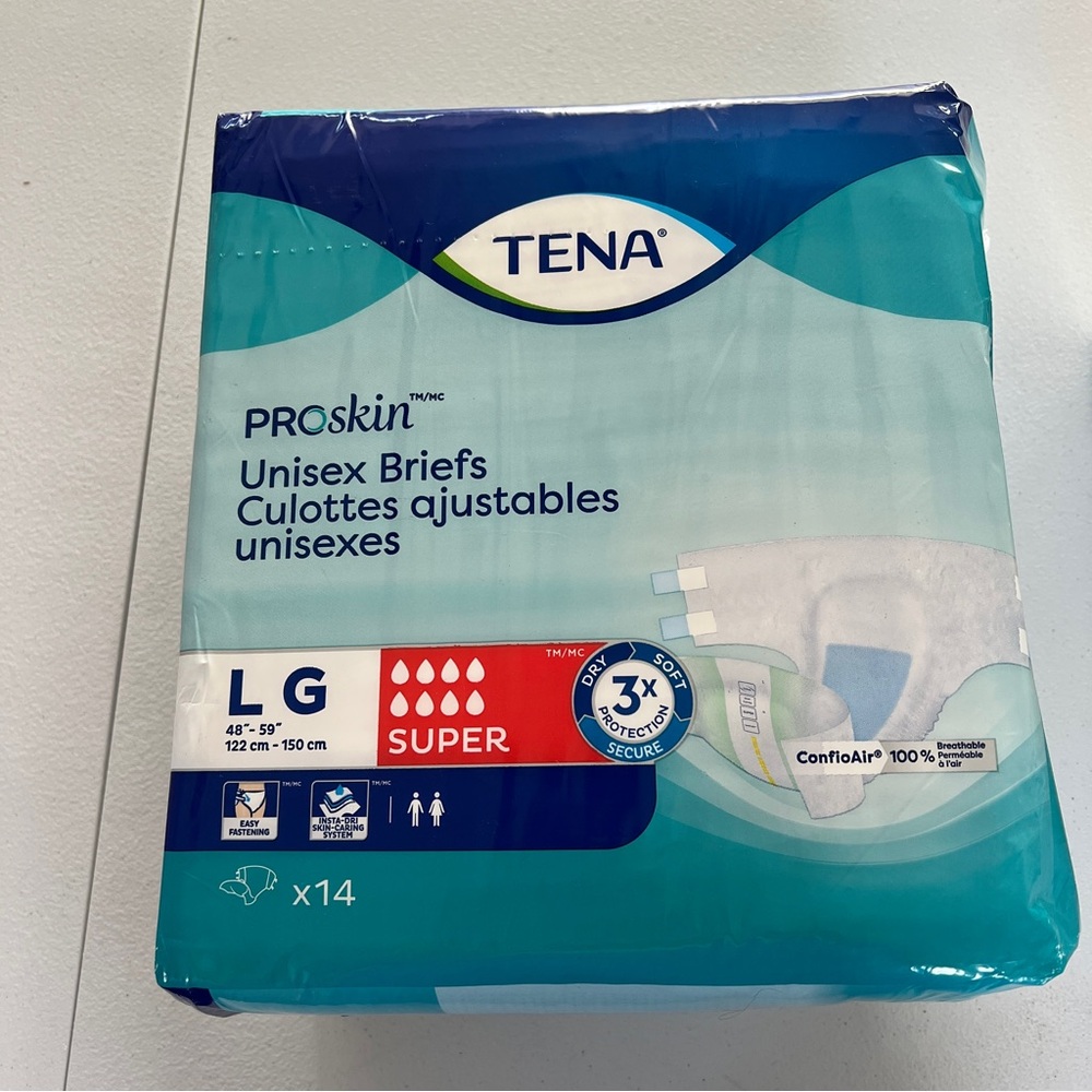 TENA Large Super Absorbent Diaper Briefs Waist Size 48-59"